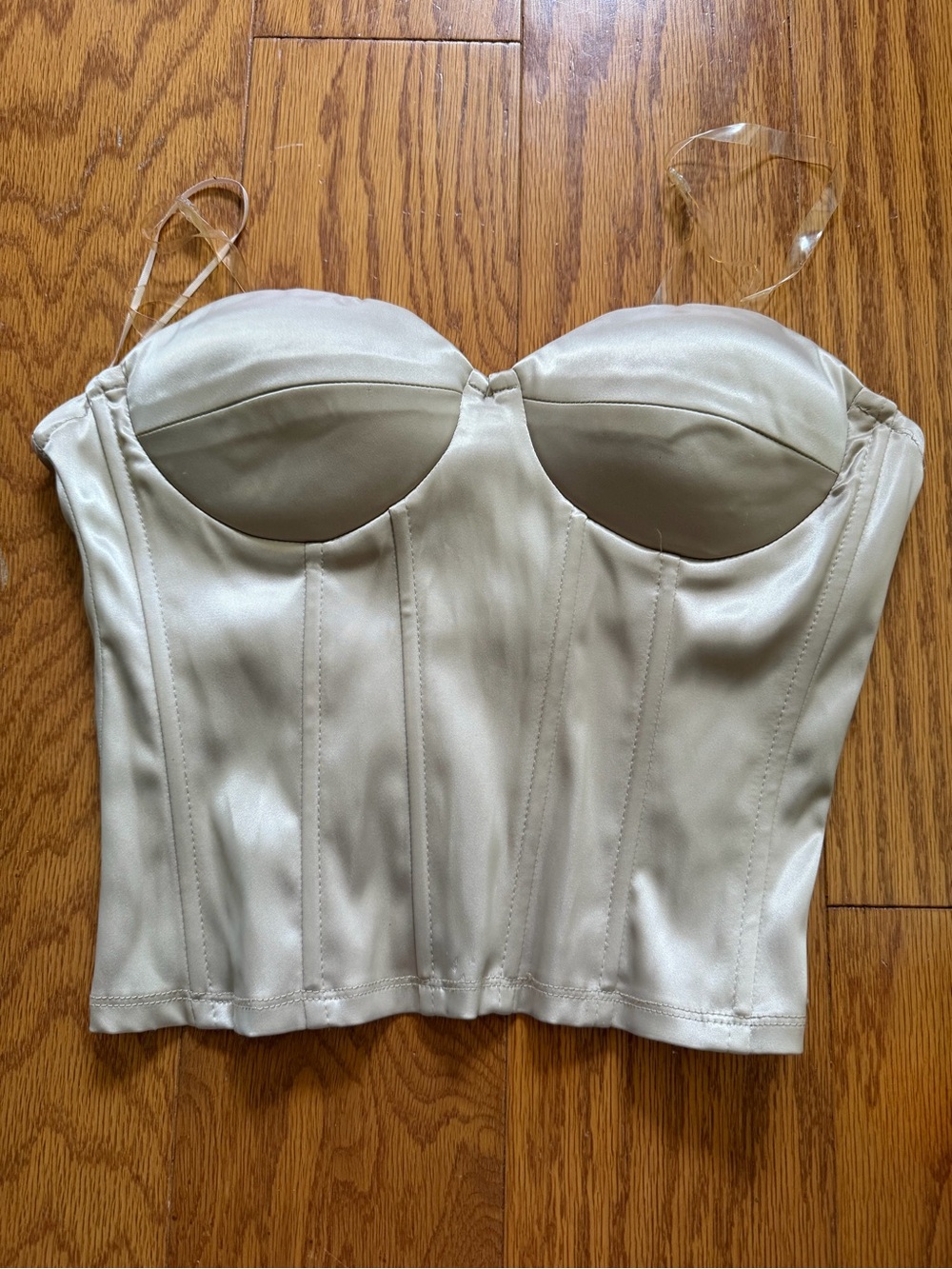 Fashion Nova Cream Satin Bustier Crop Top Small S Corset Style